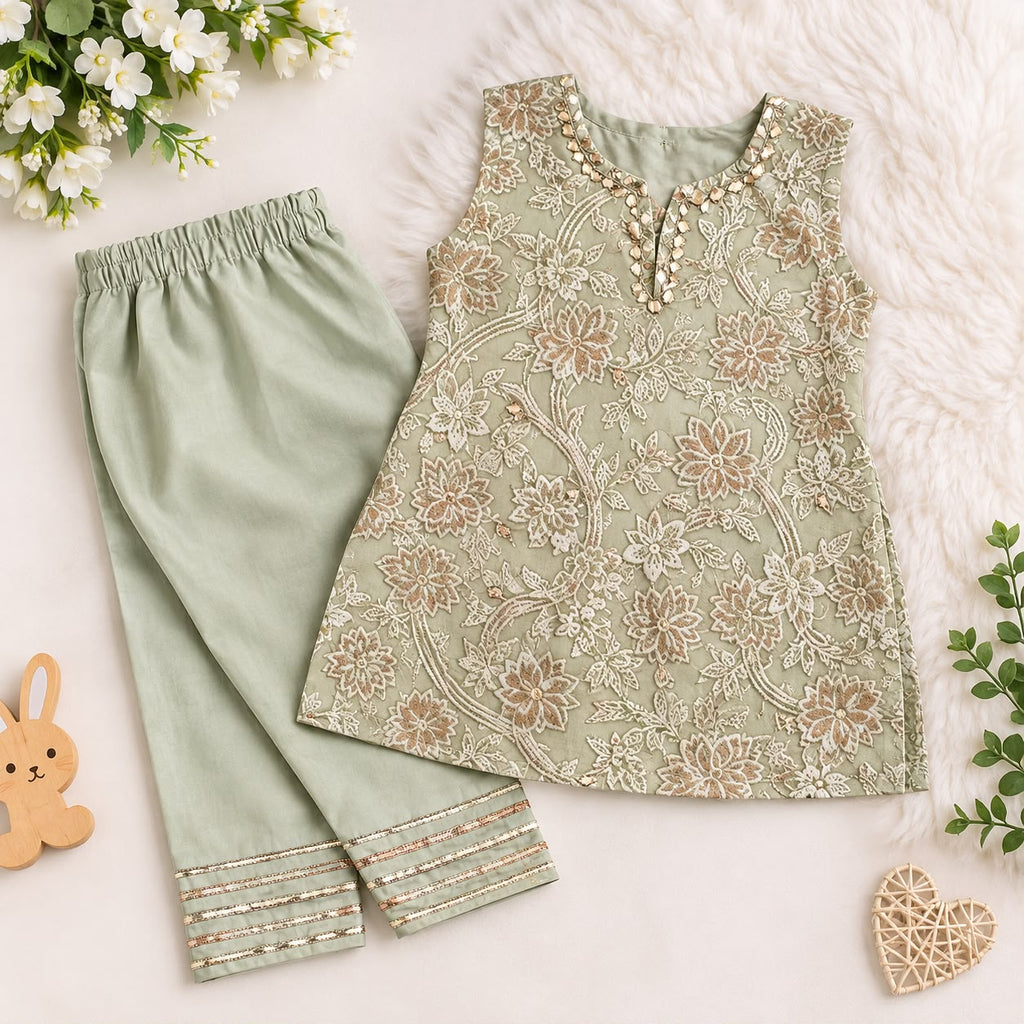 Lawn Cotton Kids' Dress with Handmade Gota Kinari