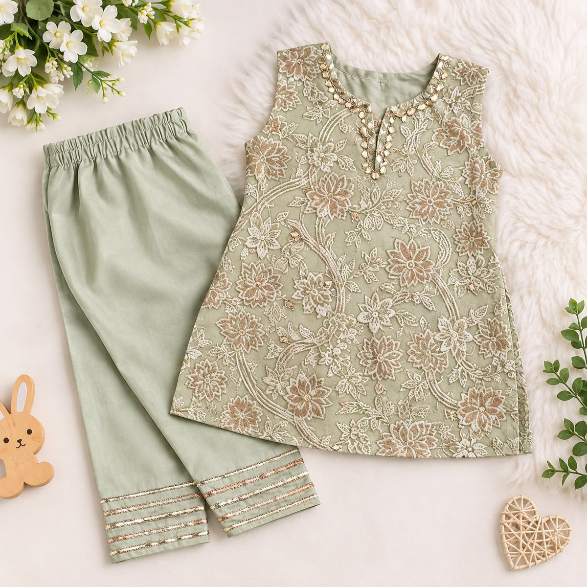 Lawn Cotton Kids' Dress with Handmade Gota Kinari