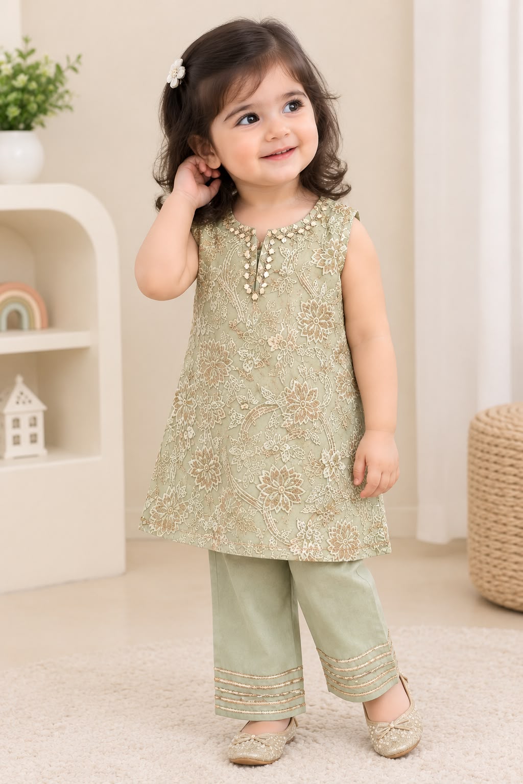 Lawn Cotton Kids' Dress with Handmade Gota Kinari